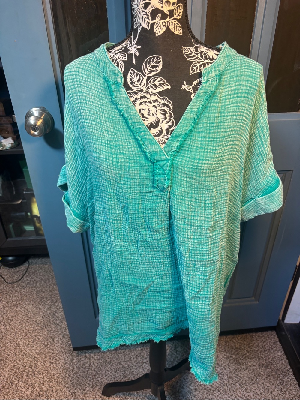 Umgee Teal - Green 100% Cotton Gauze Tunic Top